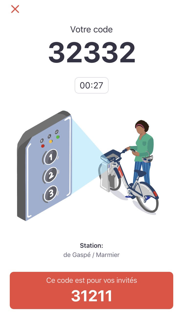 Capture d'écran BIXI en groupe code